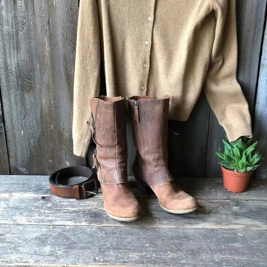 Damen Knöchel- bis wadenhohe Reißverschluss-Stiefel mit dekorativem Metallreißverschluss und niedrigem Blockabsatz Nord Taschen