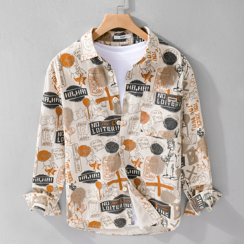 Herren Künstlerisches Grafik-Overshirt im Relaxed-Layering mit Allover-Sketchprint und Soft‑Touch‑Baumwollmix Nord Taschen