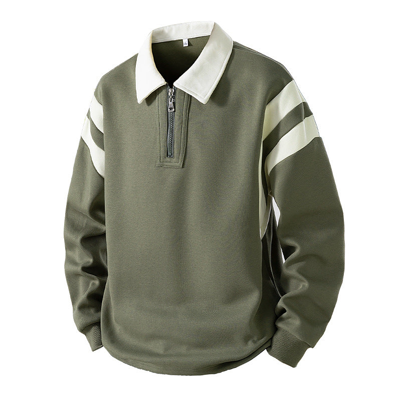 Herren Retro-Sportliches Rugby-Pulli mit halbhohem Reißverschluss und kontrastierendem Hemdkragen Nord Taschen