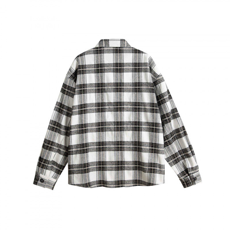 Unisex Boxy-Overshirt aus gebürsteter Baumwollmischung mit Karomuster und kontrastierenden Zopfpaneelen Nord Taschen