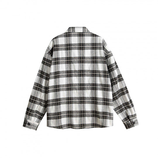 Unisex Boxy-Overshirt aus gebürsteter Baumwollmischung mit Karomuster und kontrastierenden Zopfpaneelen Nord Taschen