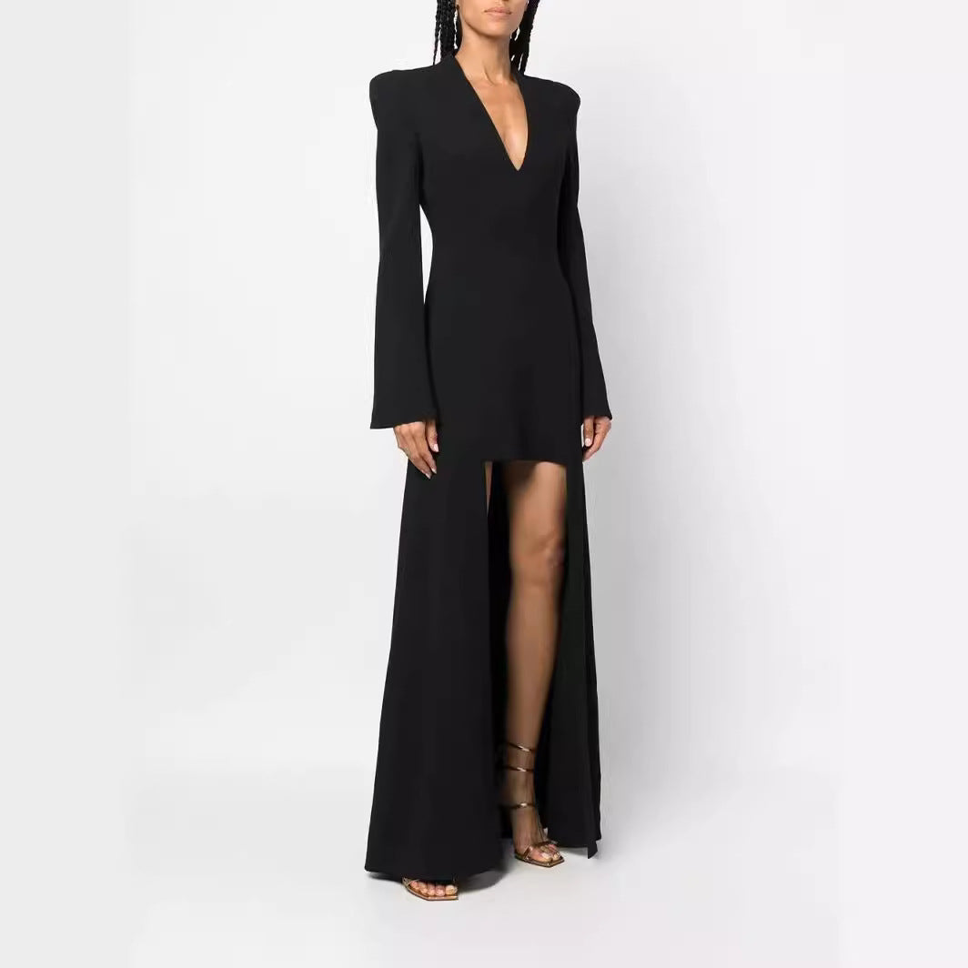 Damen Maxikleid im Blazerstil mit markanten Schulterpolstern, taillierter Silhouette und hohem Beinschlitz Nord Taschen