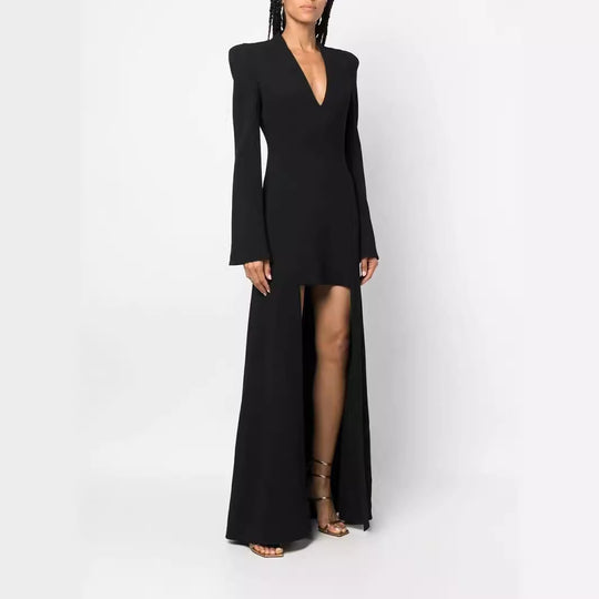 Damen Maxikleid im Blazerstil mit markanten Schulterpolstern, taillierter Silhouette und hohem Beinschlitz Nord Taschen