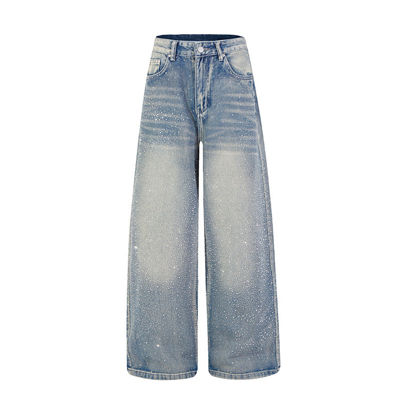 Damen Weite hochgeschnittene Palazzo-Jeans mit Glitzereffekt und Used-Waschung Nord Taschen