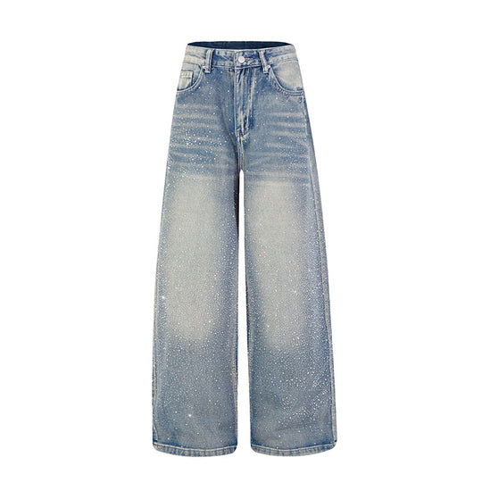 Damen Weite hochgeschnittene Palazzo-Jeans mit Glitzereffekt und Used-Waschung Nord Taschen