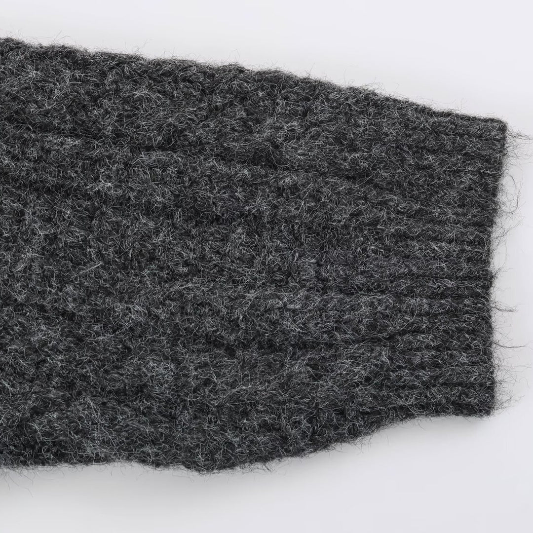 Damen Grobgestrickter Oversize-Pullover mit hohem Rollkragen und Zopfmuster Nord Taschen