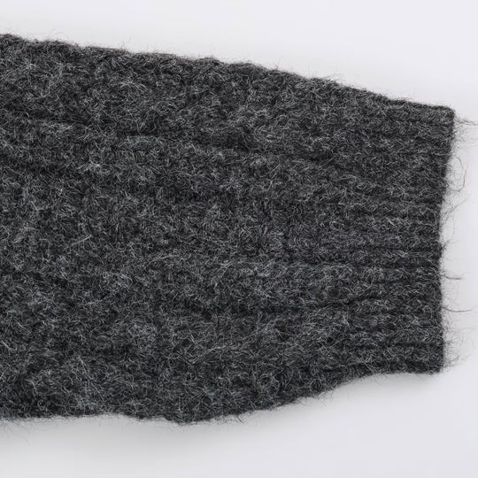 Damen Grobgestrickter Oversize-Pullover mit hohem Rollkragen und Zopfmuster Nord Taschen