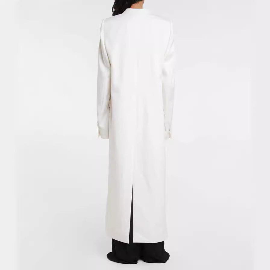 Damen Maxilanger schlanker Mantelblazer mit verdeckter Knopfleiste und schmaler Schulterlinie Nord Taschen