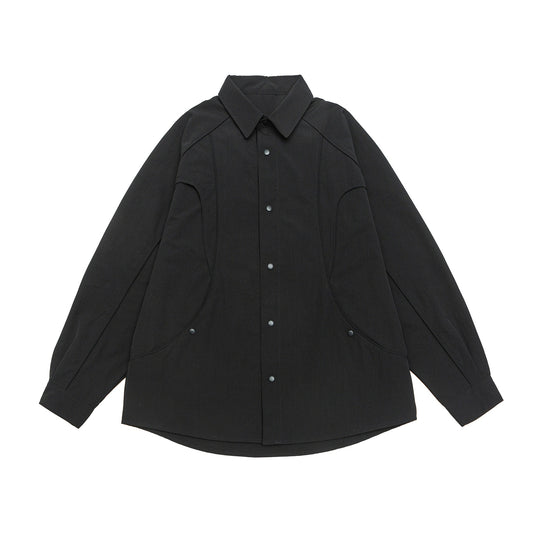 Damen Oversize-Hemdjacke mit abgerundeten Eingrifftaschen und Druckknöpfen Nord Taschen