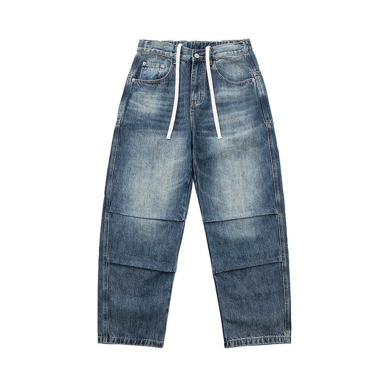 Damen Weite Cropped-Jeans mit hohem Bund, gesteppten Knie-Panels und Kordelzugbund Nord Taschen