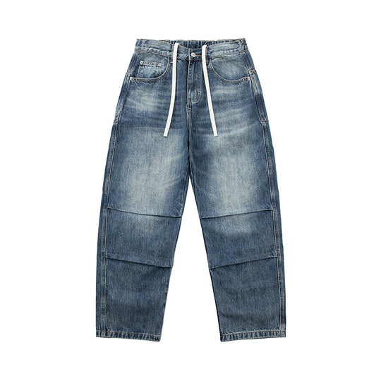 Damen Weite Cropped-Jeans mit hohem Bund, gesteppten Knie-Panels und Kordelzugbund Nord Taschen