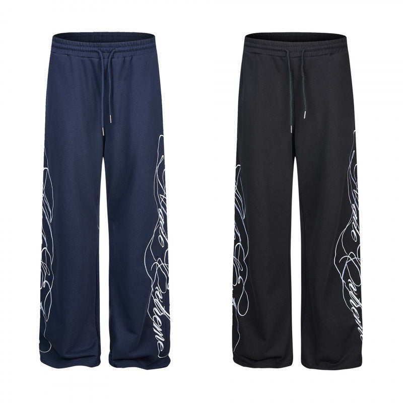 Damen Weite Jersey-Hose mit Kordelzug, seitlichem Line-Art Print und Relaxed-Fit Nord Taschen