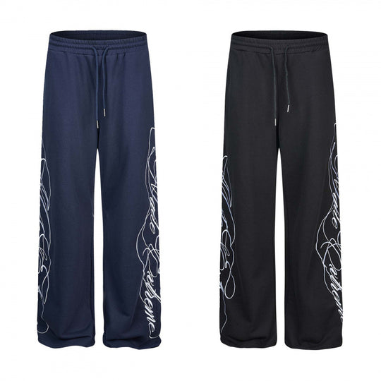 Damen Weite Jersey-Hose mit Kordelzug, seitlichem Line-Art Print und Relaxed-Fit Nord Taschen