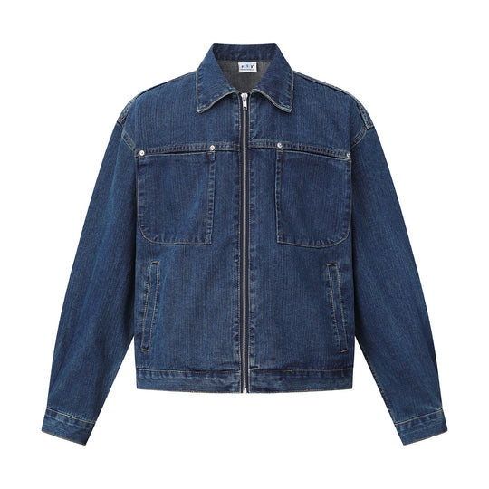 Unisex kastig geschnittene Denim‑Blousonjacke mit durchgehendem Reißverschluss Nord Taschen