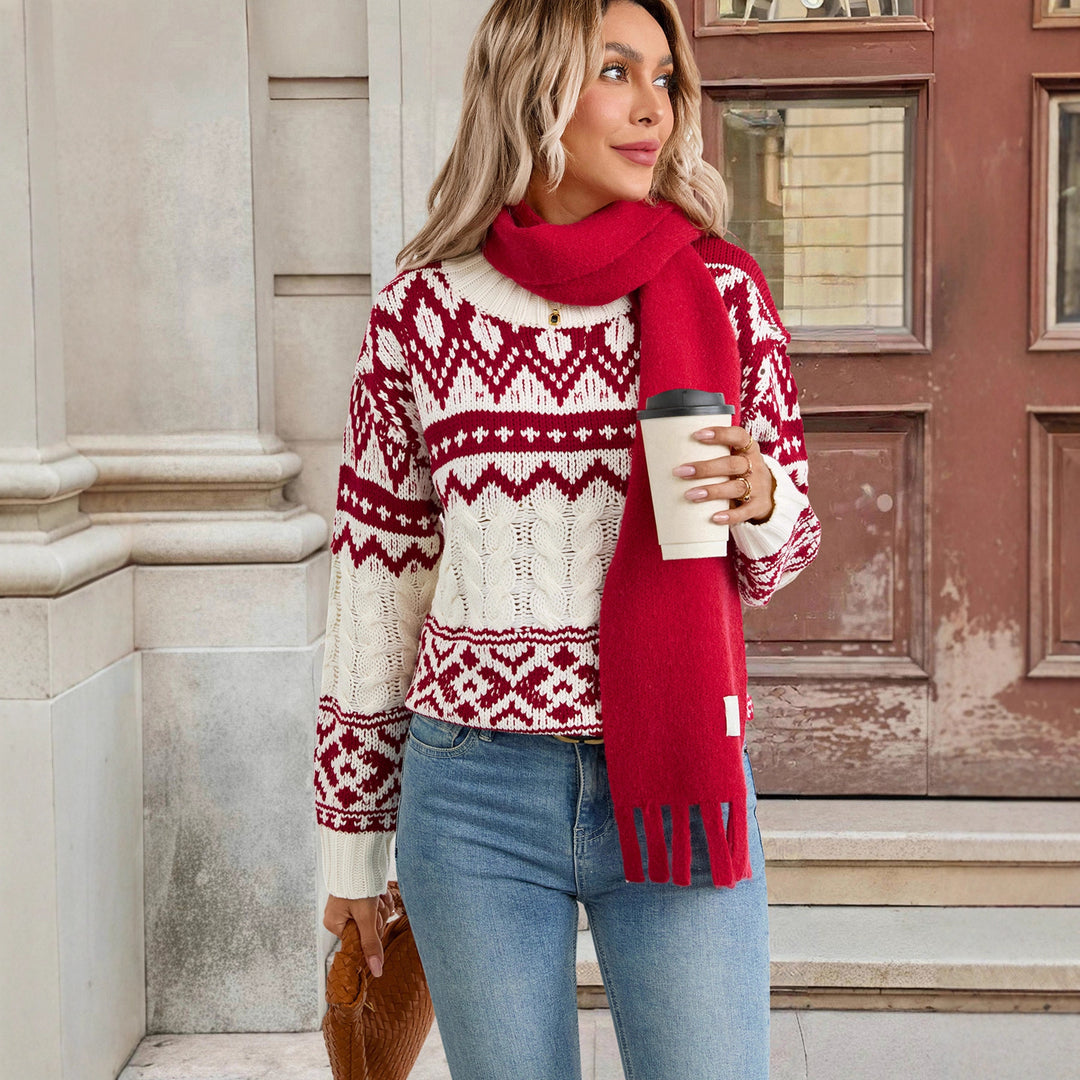 Damen Strickpullover mit geometrischem Muster Nord Taschen