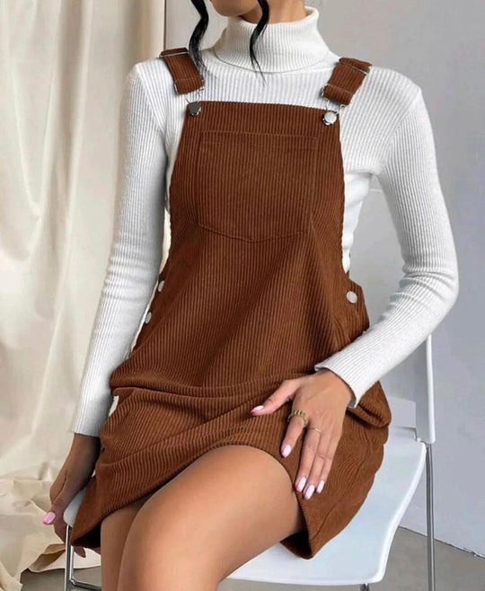Damen Cord-Latzkleid mit verstellbaren Trägern, Seitlicher Druckknopfleiste und feinem Ripp-Effekt Nord Taschen