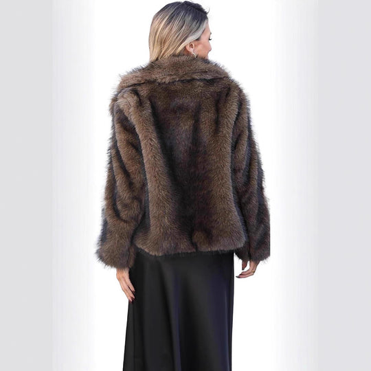 Damen Kurzblouson aus dichtem Kunstpelz mit großzügigem Schalkragen Nord Taschen
