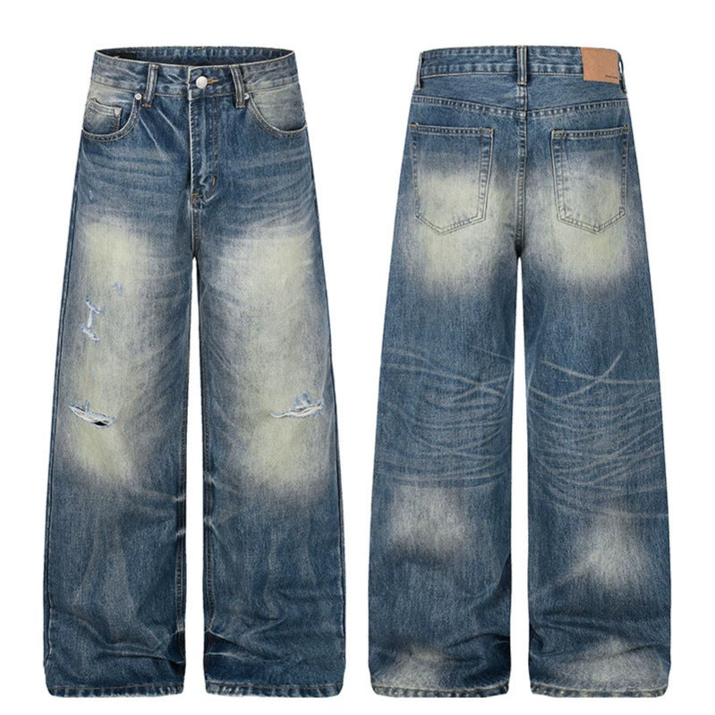 Damen Hochgeschnittene Jeans mit weitem Bein, Used‑Waschung und Destroyed‑Details Nord Taschen