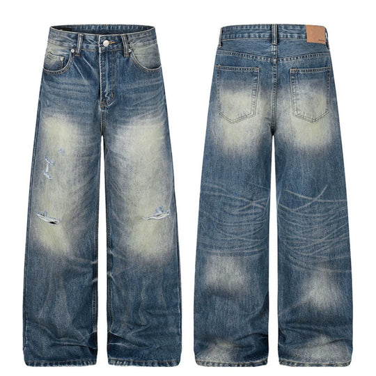 Damen Hochgeschnittene Jeans mit weitem Bein, Used‑Waschung und Destroyed‑Details Nord Taschen