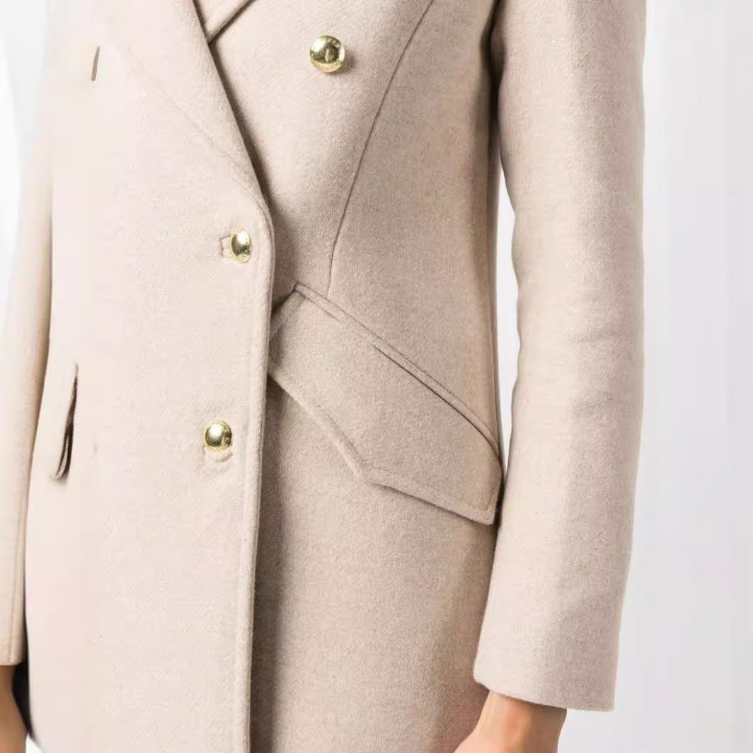 Damen Midilanger Doppelreihiger Tailoring‑Mantel mit taillierter Nahtführung und Zierriegeln Nord Taschen