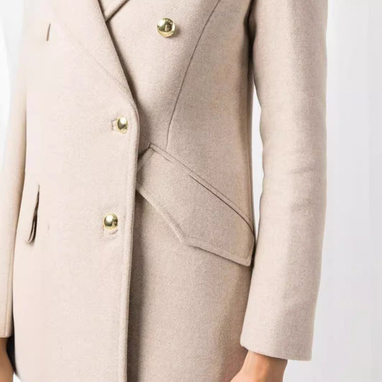 Damen Midilanger Doppelreihiger Tailoring‑Mantel mit taillierter Nahtführung und Zierriegeln Nord Taschen
