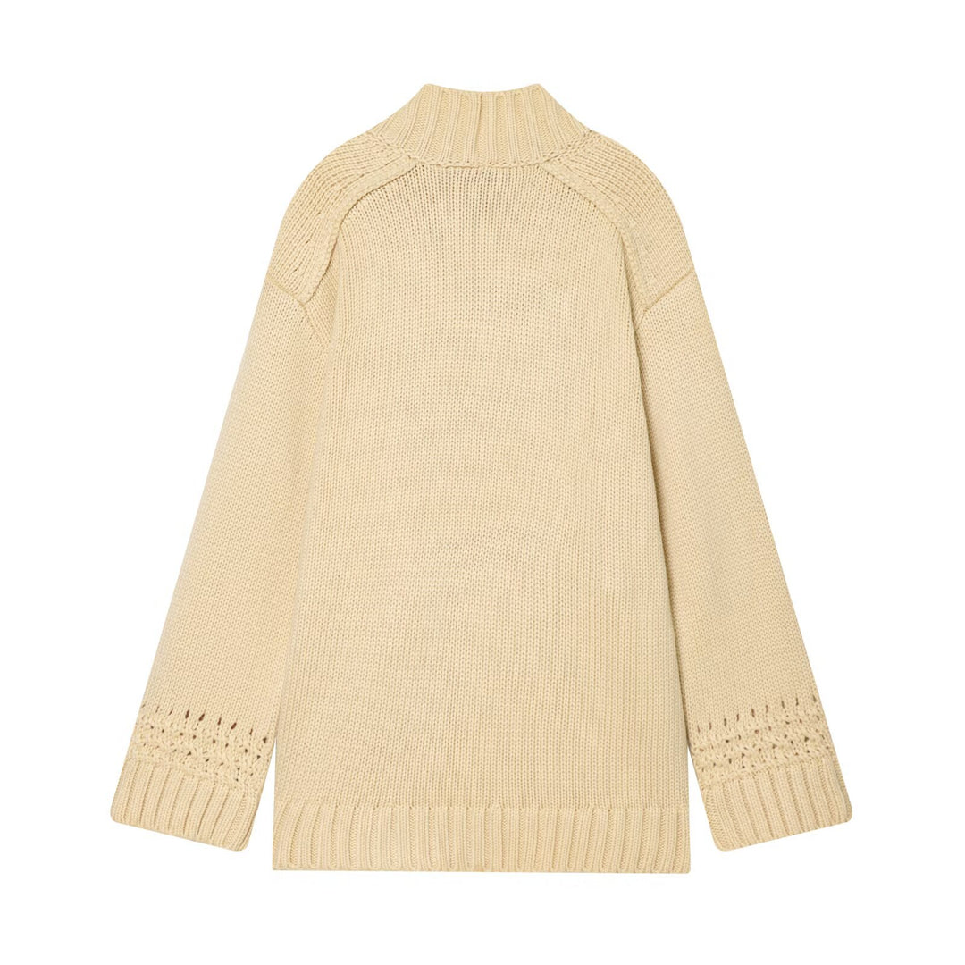 Damen Wickel-Strickcardigan mit Schalkragen, Bindegürtel und Häkelärmeln Nord Taschen