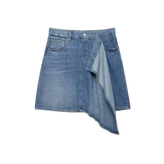 Damen Asymmetrischer Jeansrock mit A‑Linie, Fünf‑Taschen‑Details und überlappendem Volant Nord Taschen