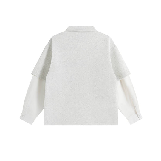 Damen Lagenlook-Sweatshirt mit Polokragen und aufgesetzten Stick-Patches Nord Taschen