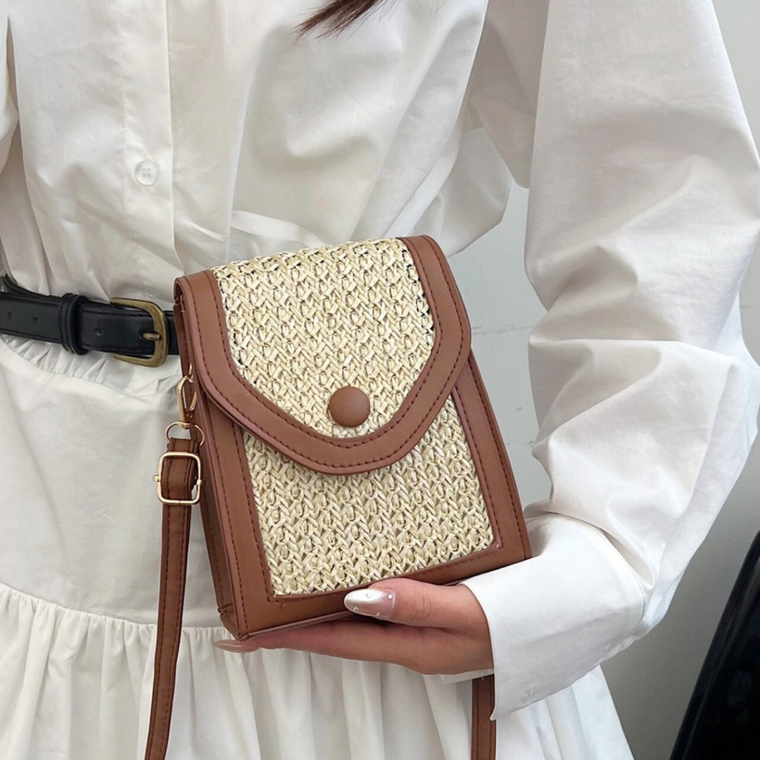 Damen Umhängetasche aus geflochtenem Material mit elegantem Klappdeckel Nord Taschen