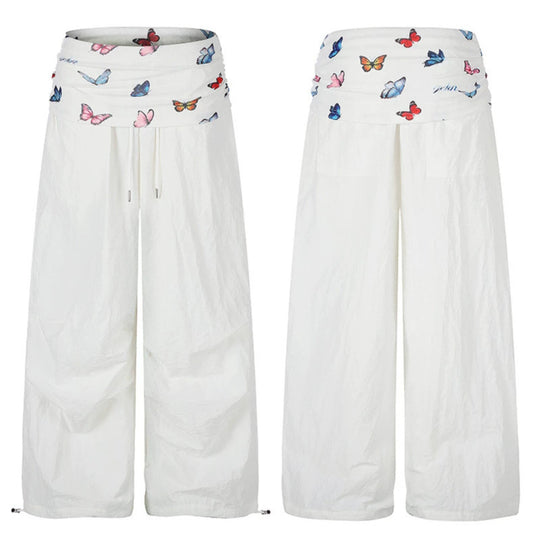 Damen Weite Palazzo-Loungehose mit gefaltetem Schmetterlingsbund und Kordelzug Nord Taschen
