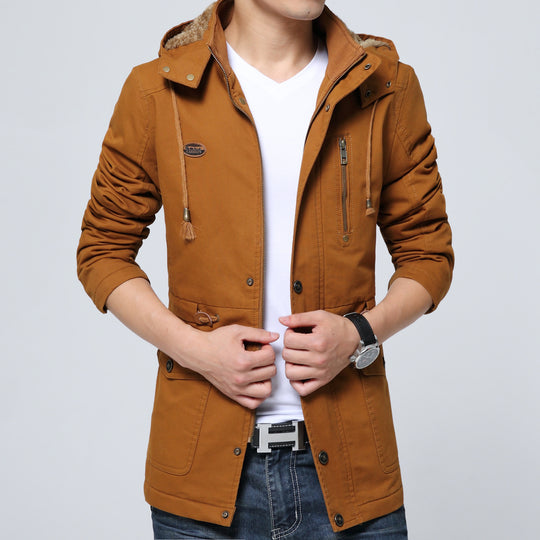 Herren leichter Utility-Parka mit Kapuze, Teddyfutter im Kragen und vertikaler Reißverschlusstasche Nord Taschen