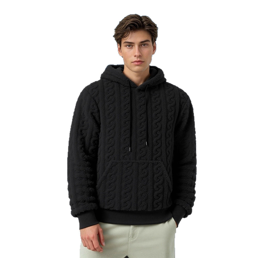 Herren Flauschiger Sherpa-Hoodie mit Zopfmuster, Kängurutasche und Rippbündchen Nord Taschen