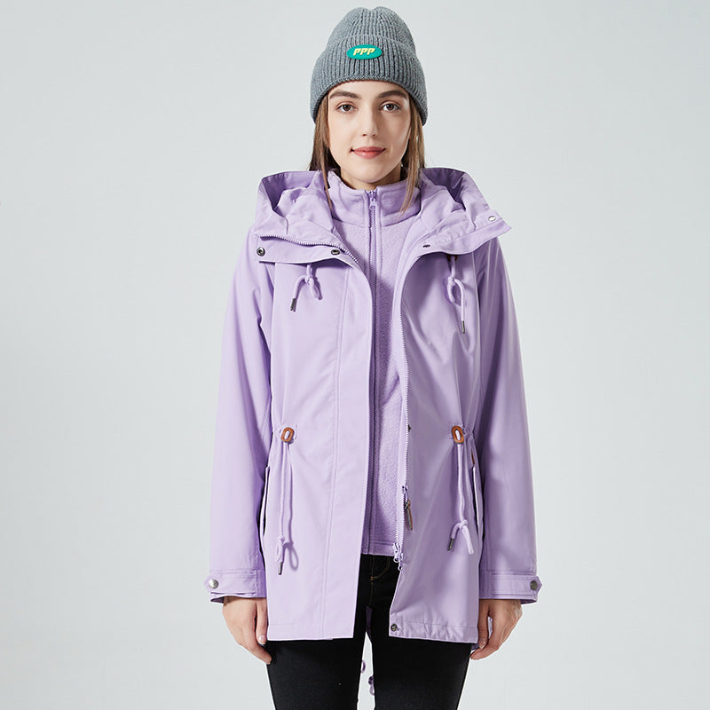Damen Wasserabweisende taillierte Parka-Jacke mit Kapuze und Kordelzug Nord Taschen