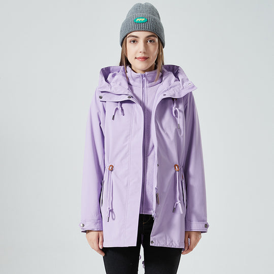 Damen Wasserabweisende taillierte Parka-Jacke mit Kapuze und Kordelzug Nord Taschen