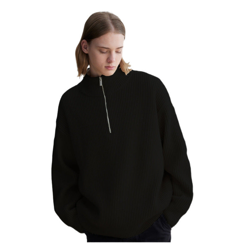 Herren Oversized-Rippenstrick Halbzip-Pullover mit Stehkragen Nord Taschen