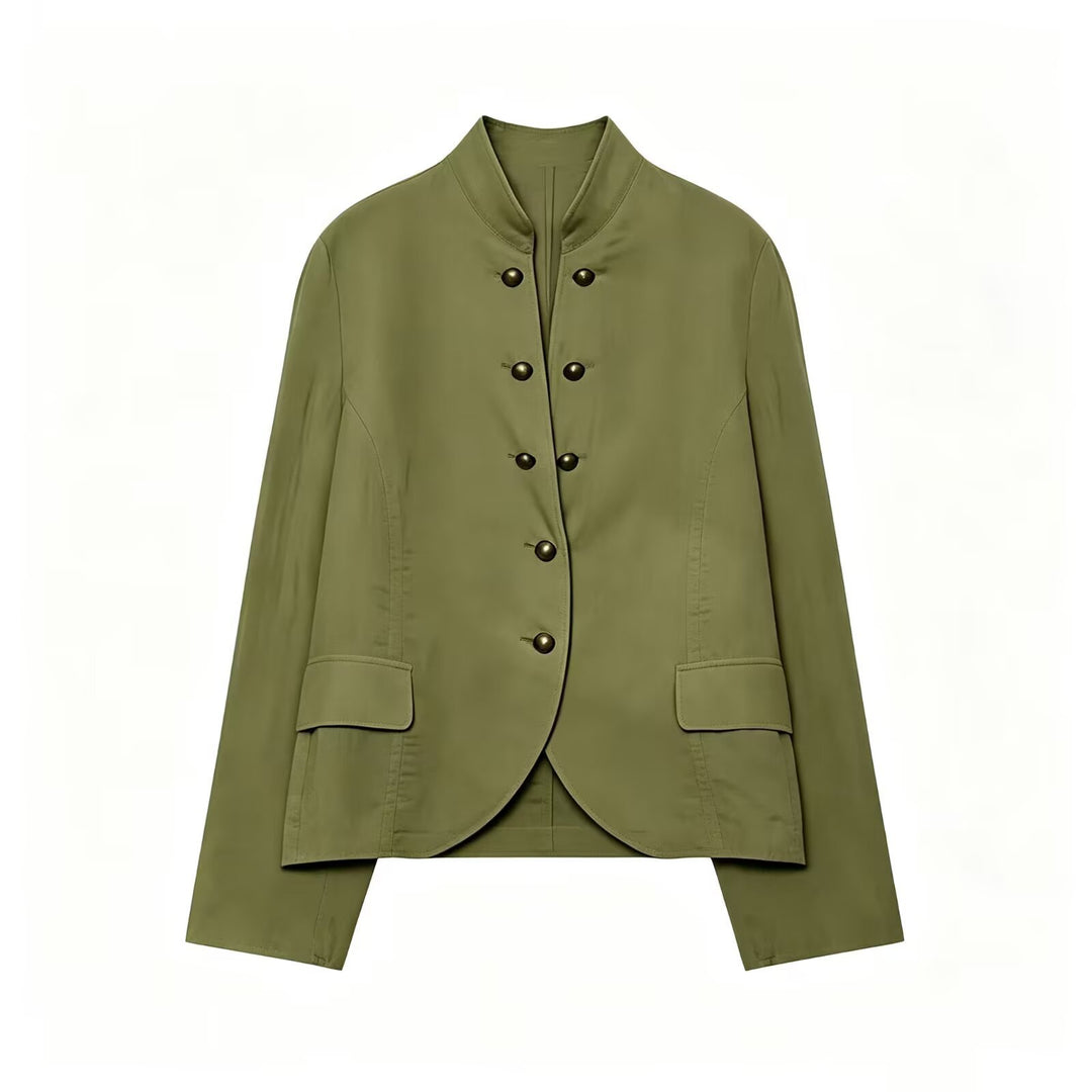 Damen Elegante Kurzjacke mit Stehkragen, Zierriegelknöpfen und Pattentaschen Nord Taschen