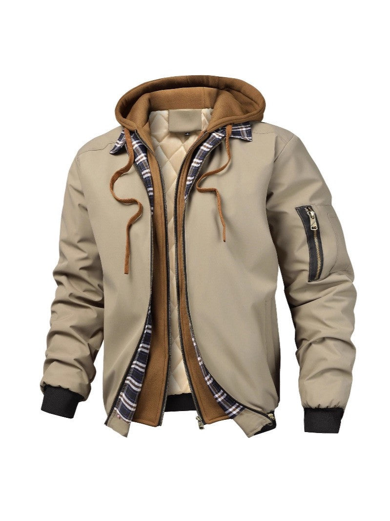 Herren Layered Bomberjacke mit Kapuzen-Inlay, gesteppter Innenweste und Ärmeltasche Nord Taschen
