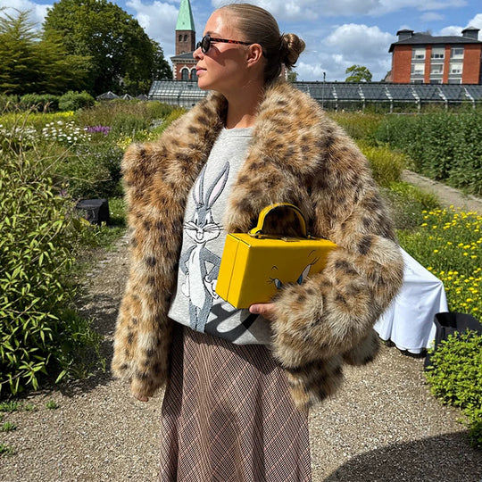 Damen Gefleckte Kurz-Kunstpelzjacke mit Boxy-Silhouette und voluminösem Flor Nord Taschen