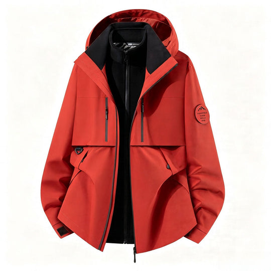 Herren dreilagige Softshell-Outdoorjacke mit herausnehmbarem Fleecefutter und Kapuze Nord Taschen