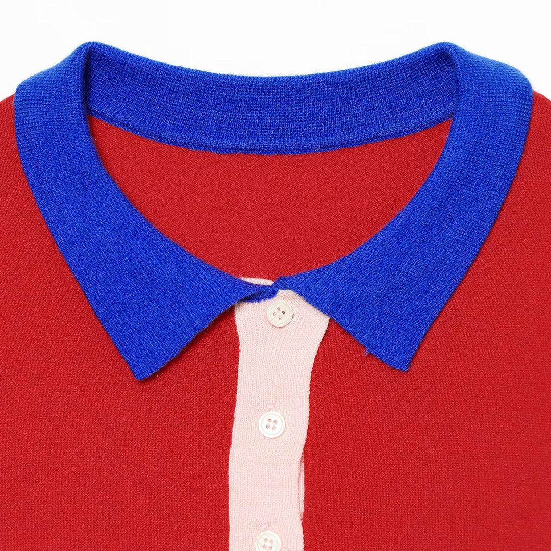 Damen Feinstrick-Poloshirt mit Kontrastkragen und verdeckter Knopfleiste Nord Taschen