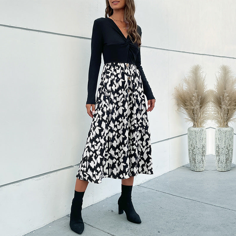 Damen Elegantes Wickelkleid mit langem Arm und floralem Rock Nord Taschen