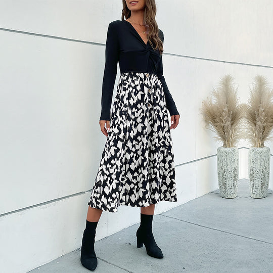 Damen Elegantes Wickelkleid mit langem Arm und floralem Rock Nord Taschen