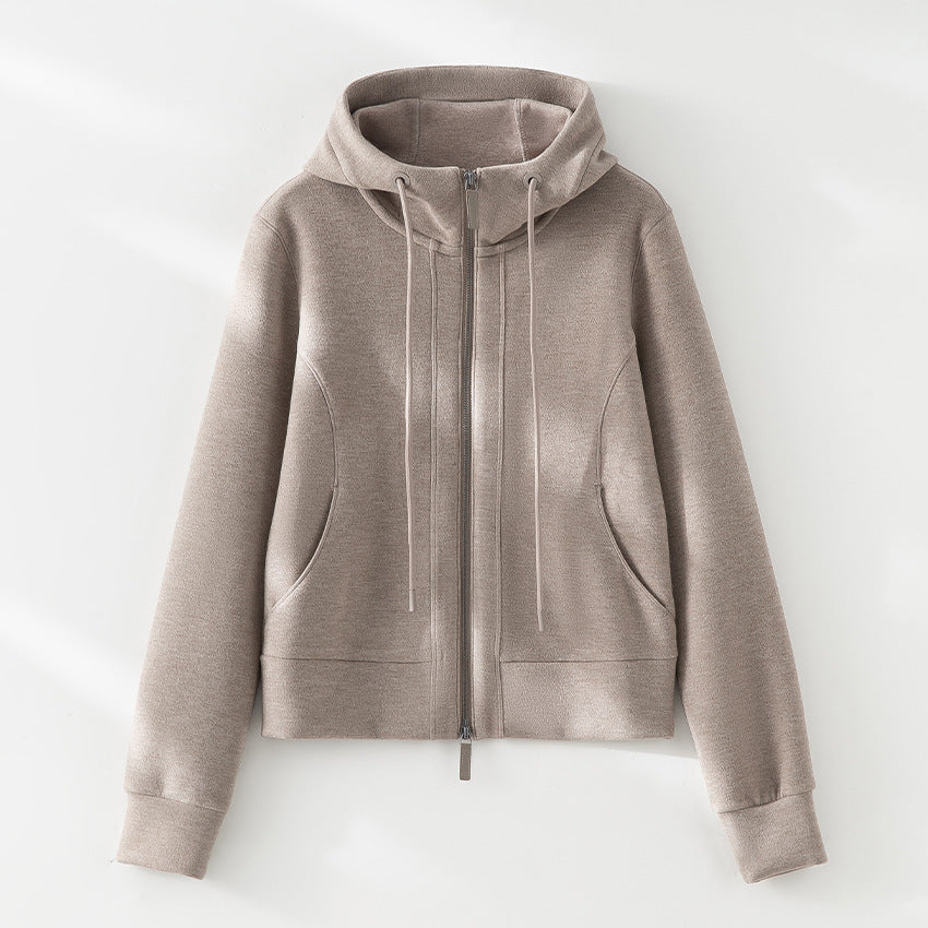 Damen Kurze Kapuzenjacke aus Sweat mit durchgehendem Zweiwege-Reißverschluss und taillierter Passform Nord Taschen