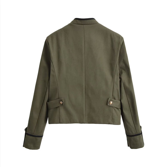 Damen Militärinspirierte Kurzjacke mit Stehkragen, Zierkordeln und Goldknöpfen Nord Taschen