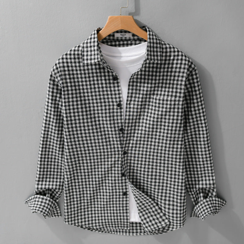 Herren Karo-Lounge-Hemdjacke aus Baumwollmix mit Relaxed-Fit und Button-Down-Front Nord Taschen