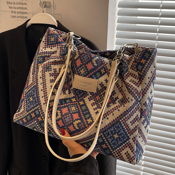 Damen Handtasche mit buntem Ethnomuster und robusten Tragegriffen Nord Taschen