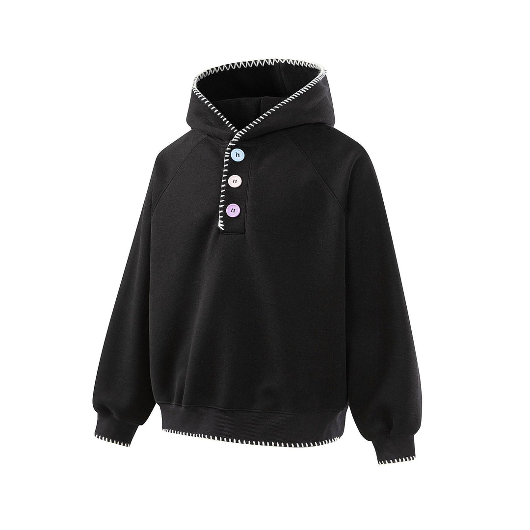 Damen Kapuzenpullover mit halber Knopfleiste, dekorativer Sattelnaht und Oversize-Schnitt Nord Taschen