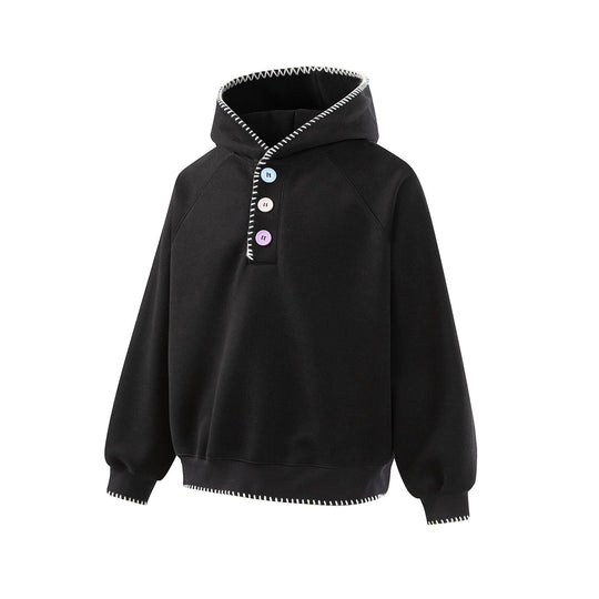 Damen Kapuzenpullover mit halber Knopfleiste, dekorativer Sattelnaht und Oversize-Schnitt Nord Taschen