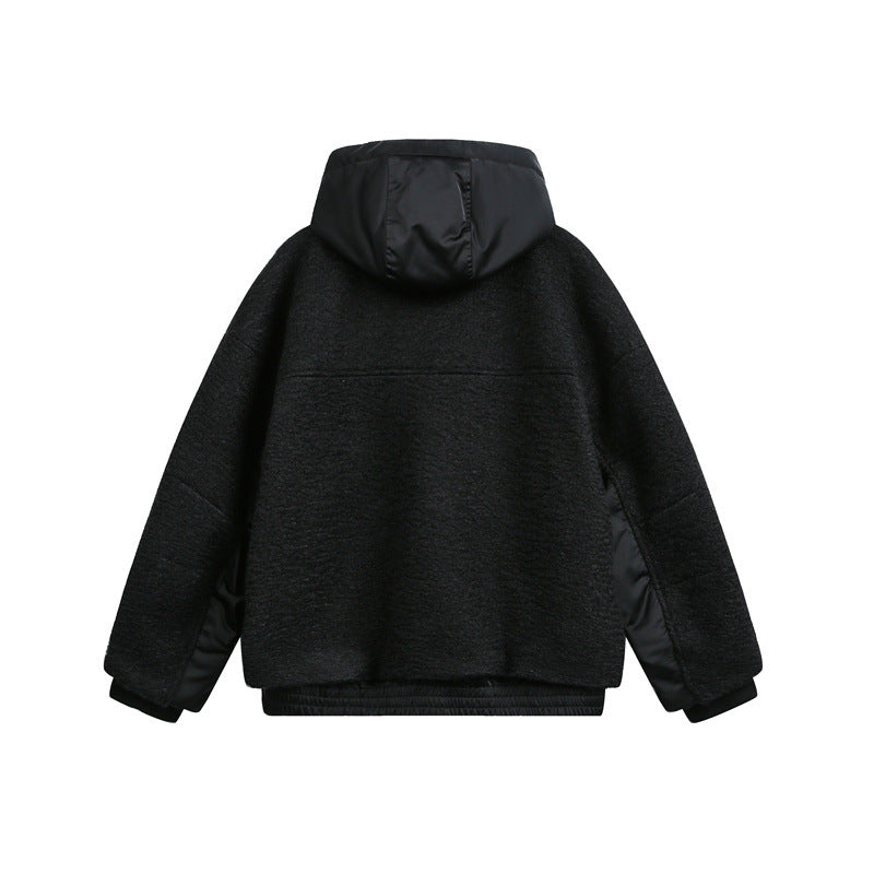 Unisex Oversized Teddy-Fleece Winterjacke mit abnehmbarer Kapuze Nord Taschen