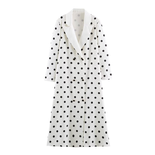 Damen Midilanger Mantel mit Polka‑Dot‑Print, Doppelreiher und Schalkragen Nord Taschen
